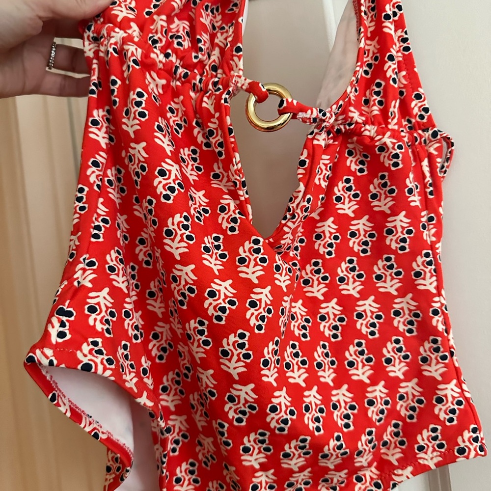 Tory Burch Red Embellished Cut Out Bathibg suit